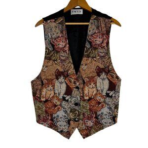 Vtg 90s Kitten Cat Print Tapestry Vest by Facets by Mirrors Women's Large